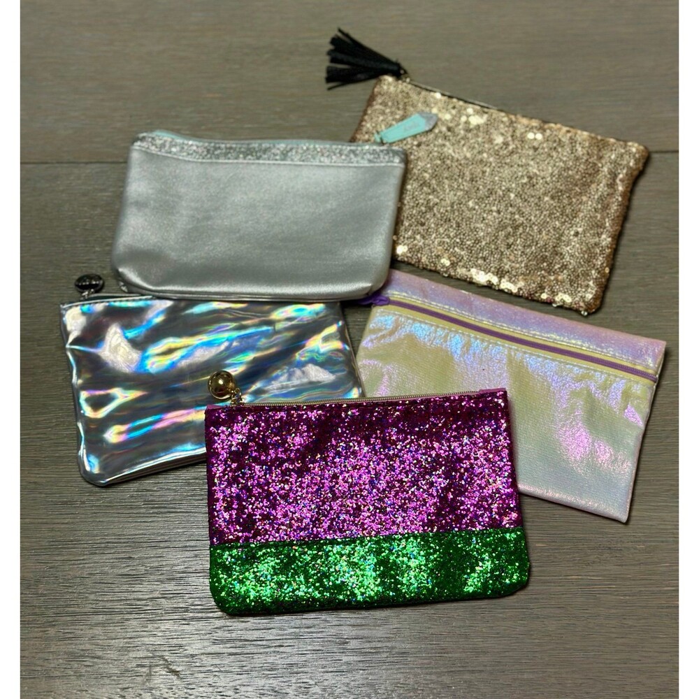 Ipsy Glam Bag Bundle Sparkly Glitter Holographic Metallic Makeup Bag Lot BLING